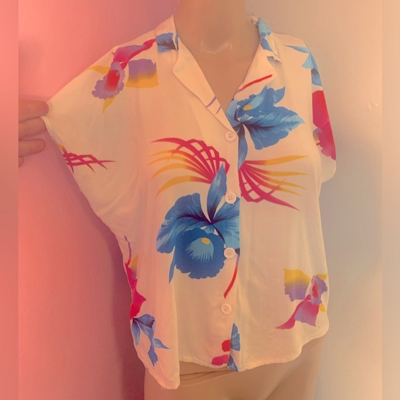 Vintage Floral // Hawaiian Capped Blouse California Crush - Picture 6 of 10